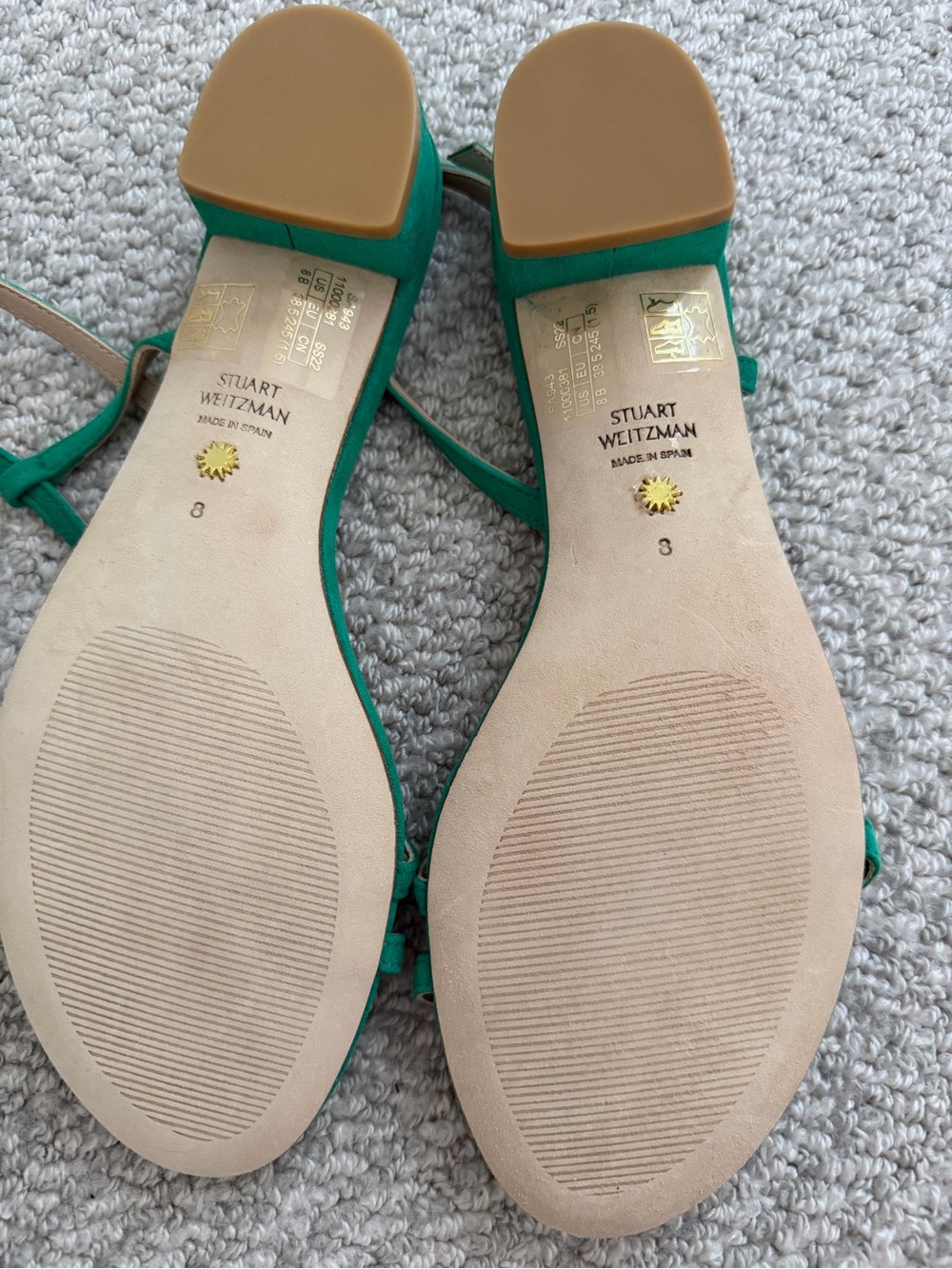 Stuart Weitzman Emerald Green Suede Ankle-Strap Block Heel Sandals - Picture 4 of 4